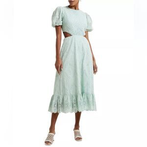French Connection | Elegant Mint Green Eyelet Dress | Size 12 NWT